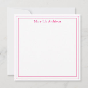 Hot Pink and White Double Border Square Flat Note Thank You Card
