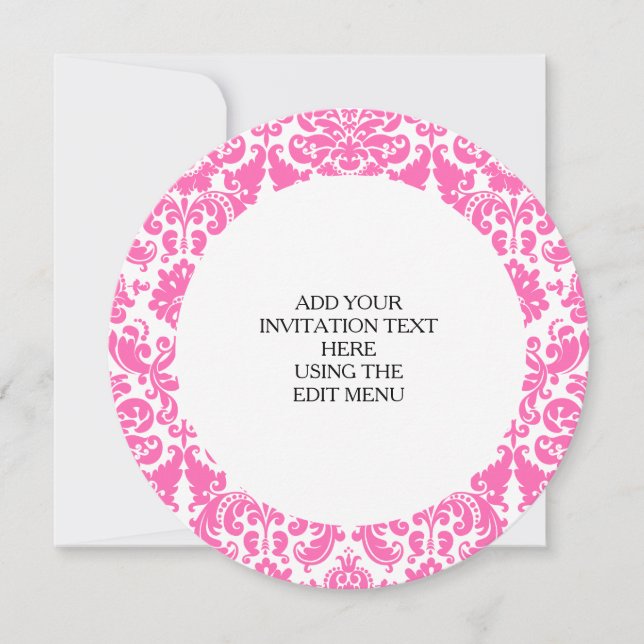 Hot Pink and White Elegant Damask Pattern Invitation (Front)