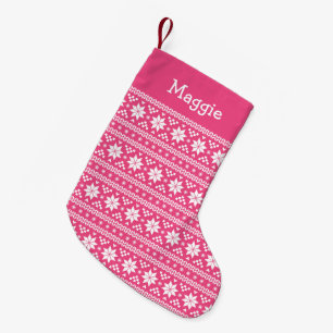 Hot Pink and White Fair Isle Monogram Small Christmas Stocking