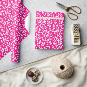 Hot Pink and White Floral Pattern Wrapping Paper
