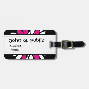 Hot Pink and White Flower Petals Art on Black Luggage Tag