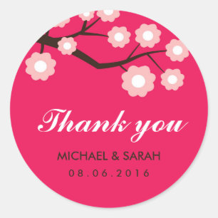 Hot Pink and White Flowers Wedding Favour Sticker