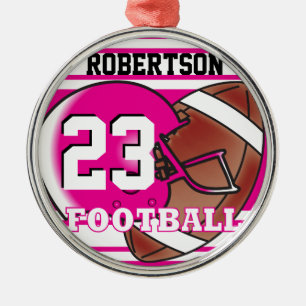 Hot Pink and White Football Metal Tree Decoration