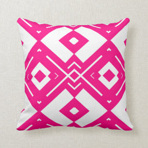 Hot pink and white geometric cushion