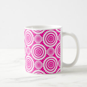 Hot Pink and White Geometric Kaleidoscope Pattern Coffee Mug