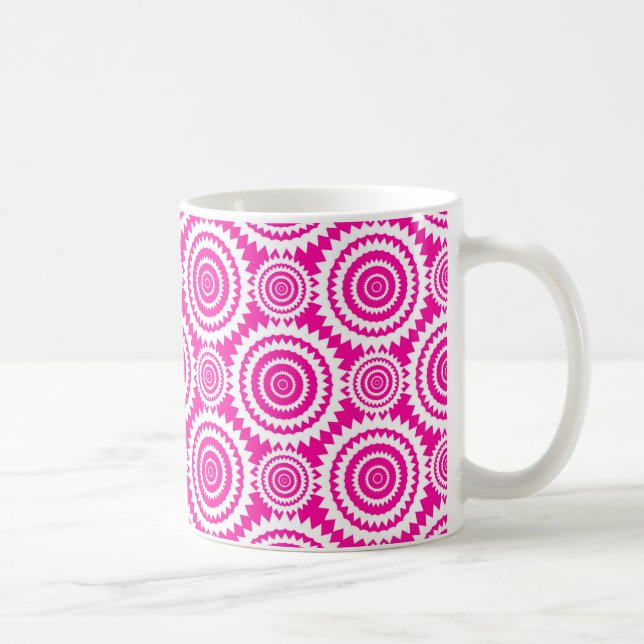 Hot Pink and White Geometric Kaleidoscope Pattern Coffee Mug (Right)