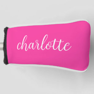 Hot Pink and White Girly Calligraphy Script Golf Head Cover