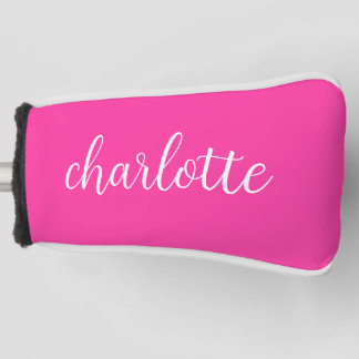 Hot Pink and White Girly Calligraphy Script Golf Head Cover