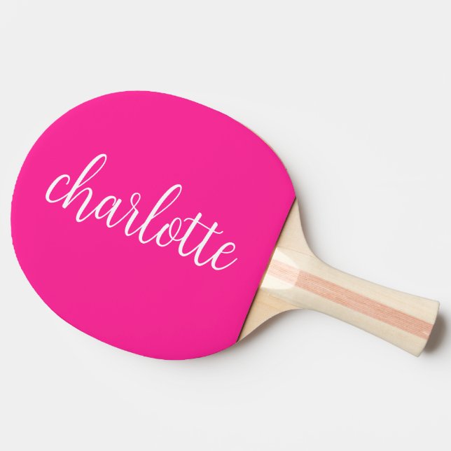 Hot Pink and White Girly Calligraphy Script Ping Pong Paddle (Side)