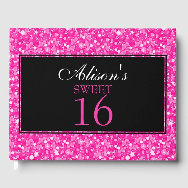 Hot Pink And White Glitter Guest Book (Front)