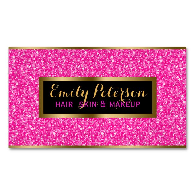 Hot Pink And White Glitter Pattern Magnetic Business Card (Front)