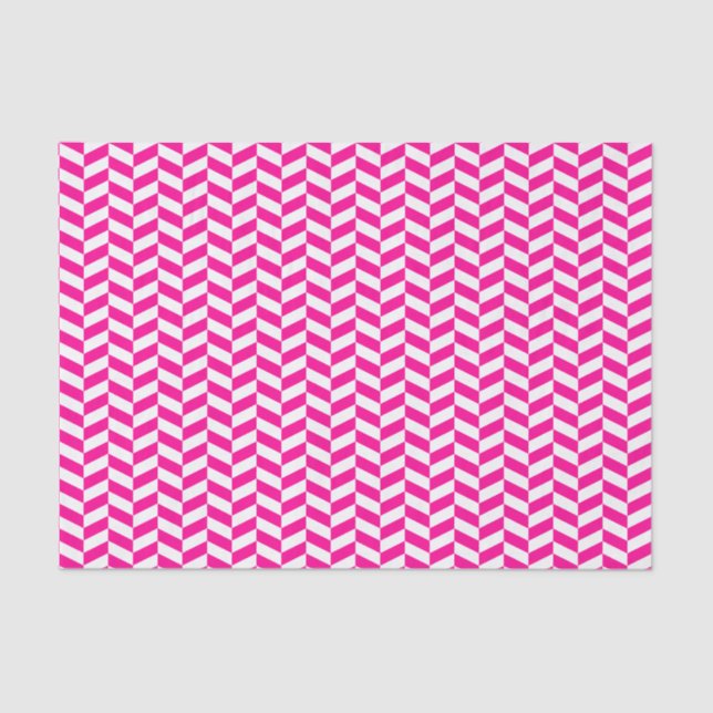 Hot Pink and White Herringbone Tissue Paper (Front)
