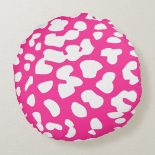 Hot Pink and White Leopard Print Round Pillow