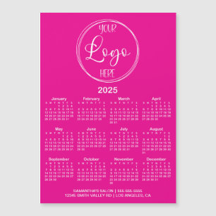 Hot Pink and White Logo 2025 Magnetic Calendar