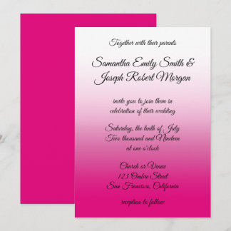 Hot Pink and White Ombre Calligraphy Wedding Invitation
