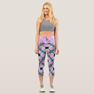 Hot Pink and White Peppermint Twist Garden Phlox Capri Leggings