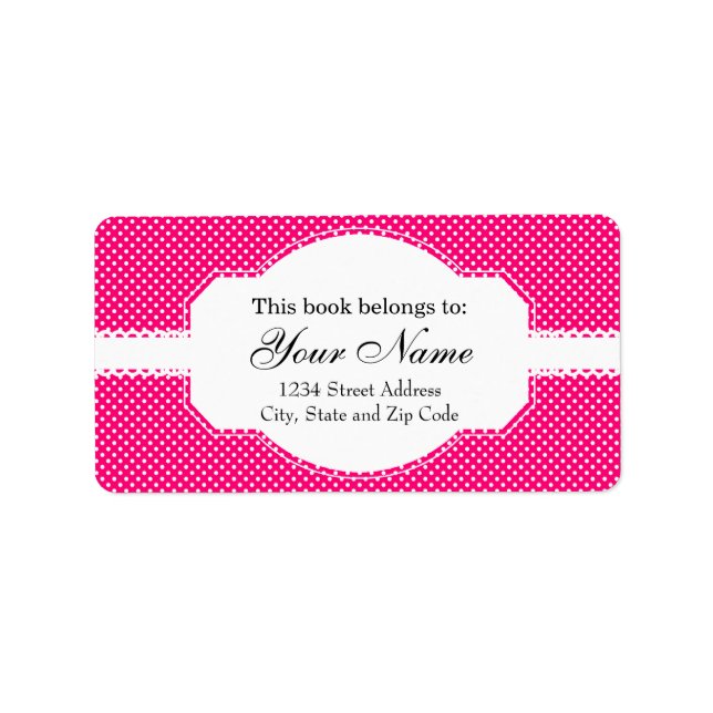 Hot Pink and White Polka Dot Pattern Label (Front)