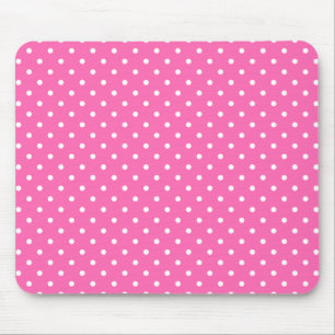 Hot Pink and White Polka Dot Pattern Mouse Mat