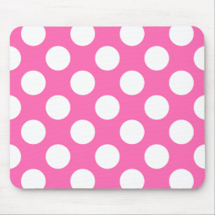 Hot Pink and White Polka Dot Pattern Mouse Mat