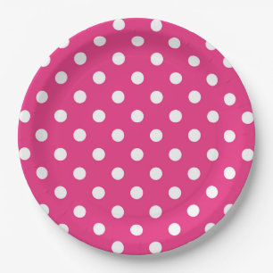 Hot Pink and White Polka Dots Paper Plate