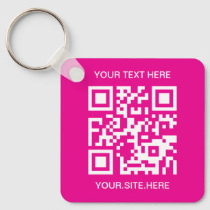 Hot Pink and White QR Code Key Ring