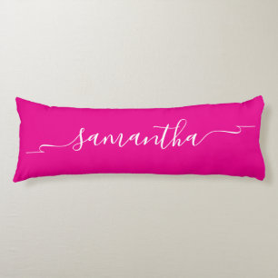 Hot Pink and White Ribbon Swash Signature Name Body Cushion