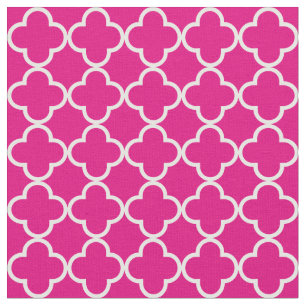Hot Pink and White Simple Quatrefoil Fabric