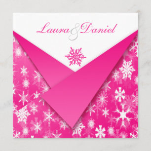 Hot Pink and White Snowflakes Wedding Invitation