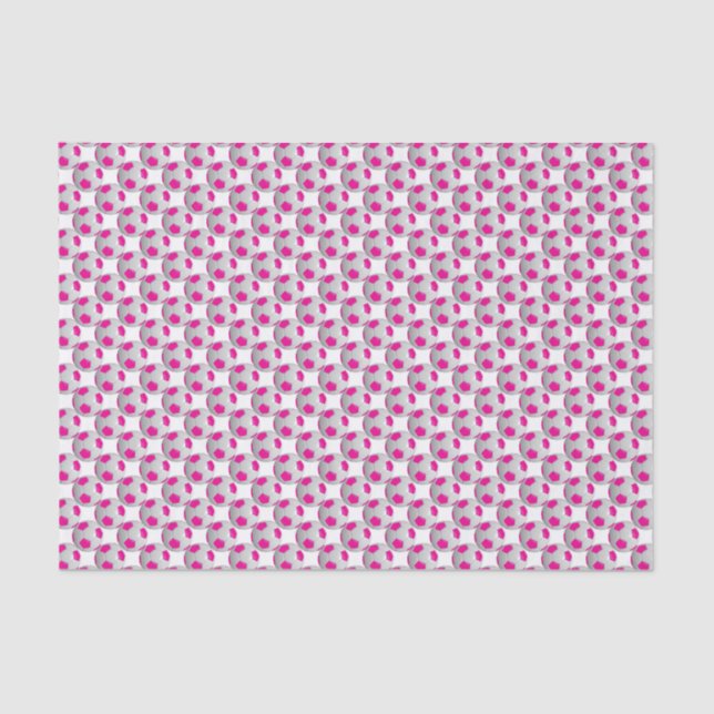 Hot Pink and White Soccer Ball Tissue Paper (Front)
