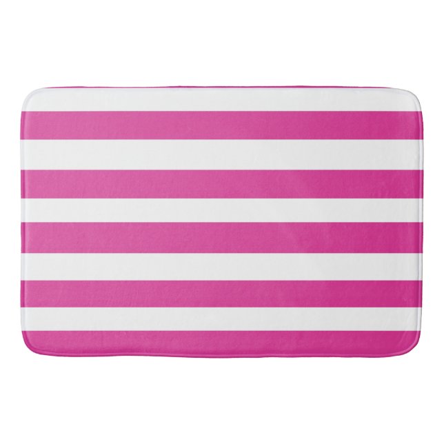 Hot Pink and White Stripes Bath Mat (Front)