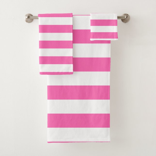 Hot Pink and White Stripes Bath Towel Set (Insitu)