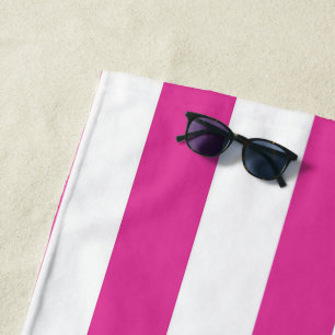 Hot Pink and White Stripes Beach Towel