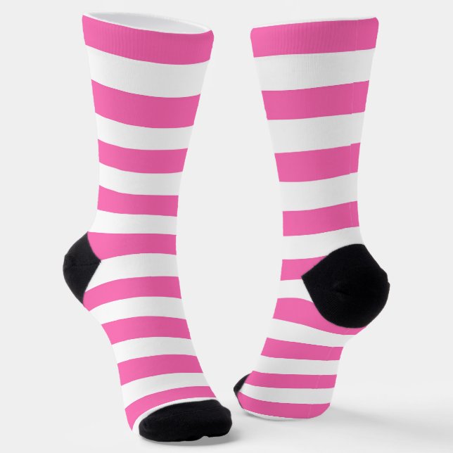 Hot Pink and White Stripes Socks (Angled)