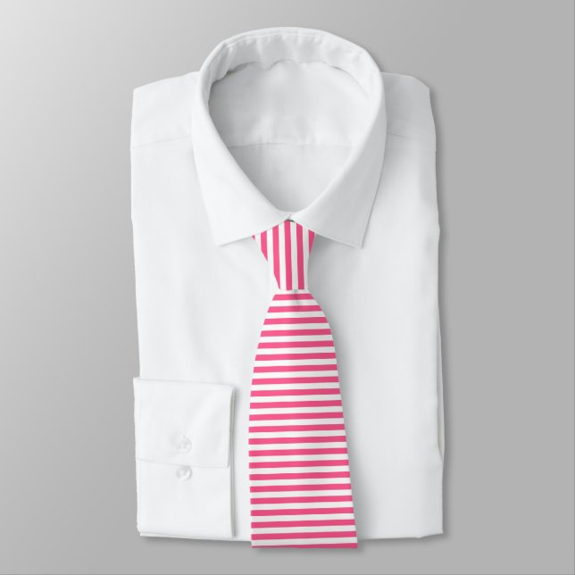 Hot Pink and White Stripes Tie (Tied)