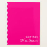 Hot Pink and White Teacher Name Planner<br><div class="desc">Create your own hot pink and white planner for a teacher going back to school. Add a bold, colourful monogram initial to personalised the design. A white cute curly script for her name over a solid hot pink background colour. Change the font style, size and colours to match her personal...</div>