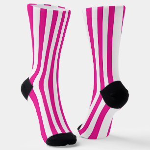 Hot Pink and White Vertical Stripes Minimalist Socks