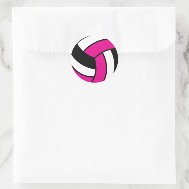 Hot Pink and White Volleyball Classic Round Sticker (Bag)