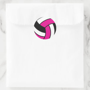 Hot Pink and White Volleyball Classic Round Sticker