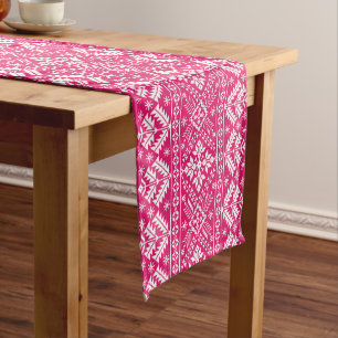 Hot Pink and White Winter Fair Isle Christmas Short Table Runner