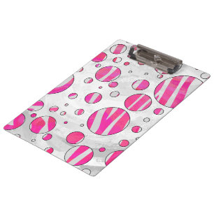 Hot Pink and White Zebra Polka Dots Clipboard