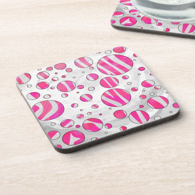 Hot Pink and White Zebra Polka Dots Coaster (Left Side)