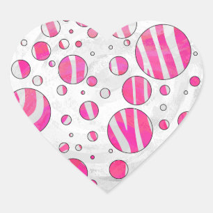 Hot Pink and White Zebra Polka Dots Heart Sticker
