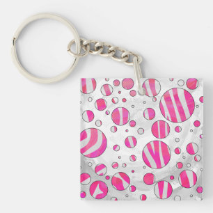 Hot Pink and White Zebra Polka Dots Key Ring
