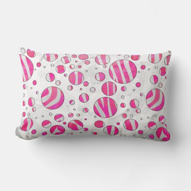 Hot Pink and White Zebra Polka Dots Lumbar Cushion (Front)