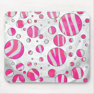 Hot Pink and White Zebra Polka Dots Mouse Mat