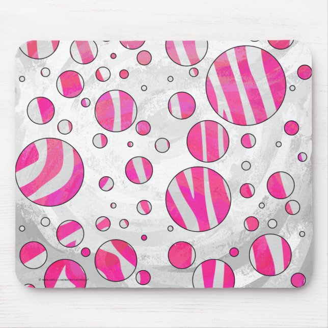 Hot Pink and White Zebra Polka Dots Mouse Mat (Front)