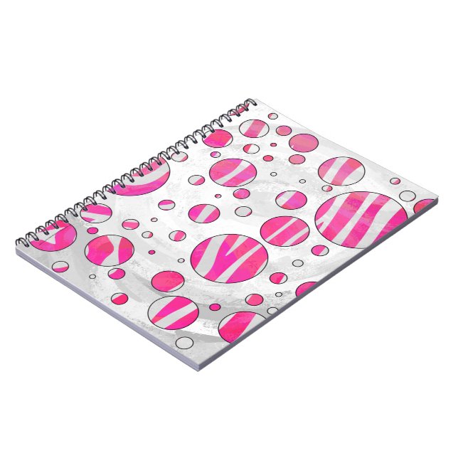 Hot Pink and White Zebra Polka Dots Notebook (Left Side)