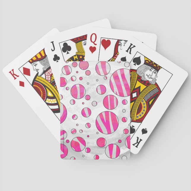 Hot Pink and White Zebra Polka Dots Playing Cards (Back)