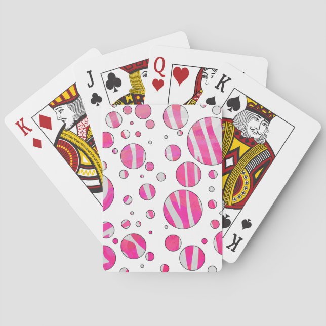 Hot Pink and White Zebra Polka Dots Playing Cards (Back)