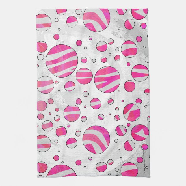 Hot Pink and White Zebra Polka Dots Tea Towel (Vertical)
